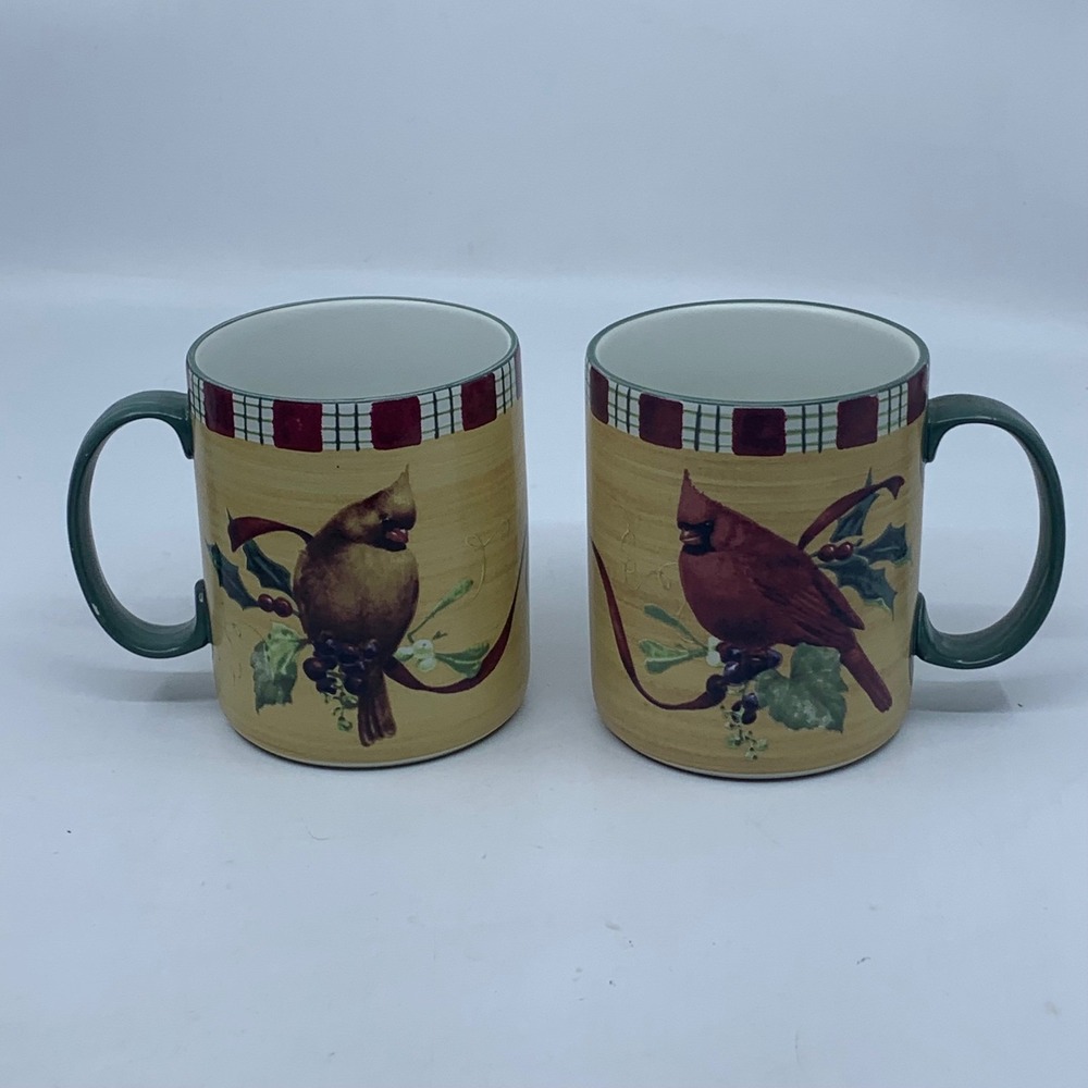 Lenox Winter Greetings Cardinal Set‎ of 2 Coffee Mugs Catherine McClung READ